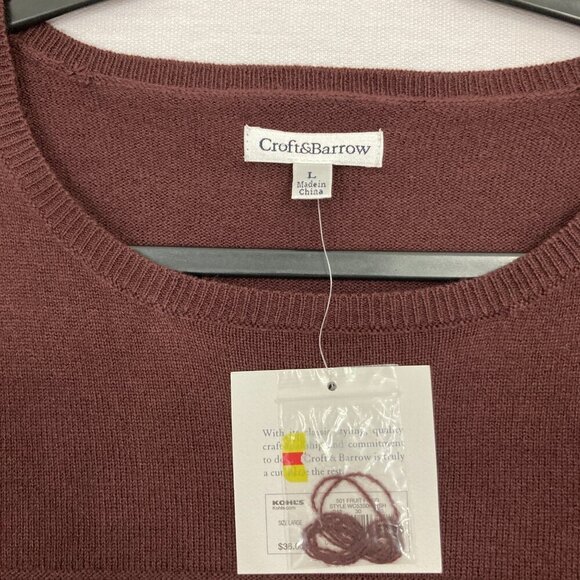 New Croft & Barrow Brown Chestnut Crew Neck Tight Knit Pullover Sweater Large - Picture 3 of 9